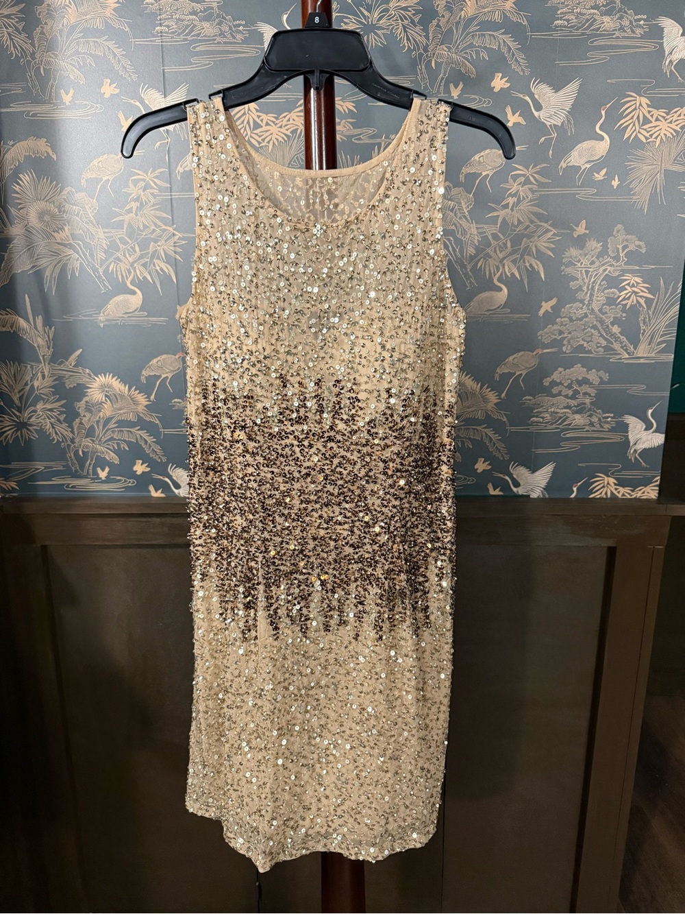 Adrianna Papell Champagne Sequin Ombre Mini Shift Dress